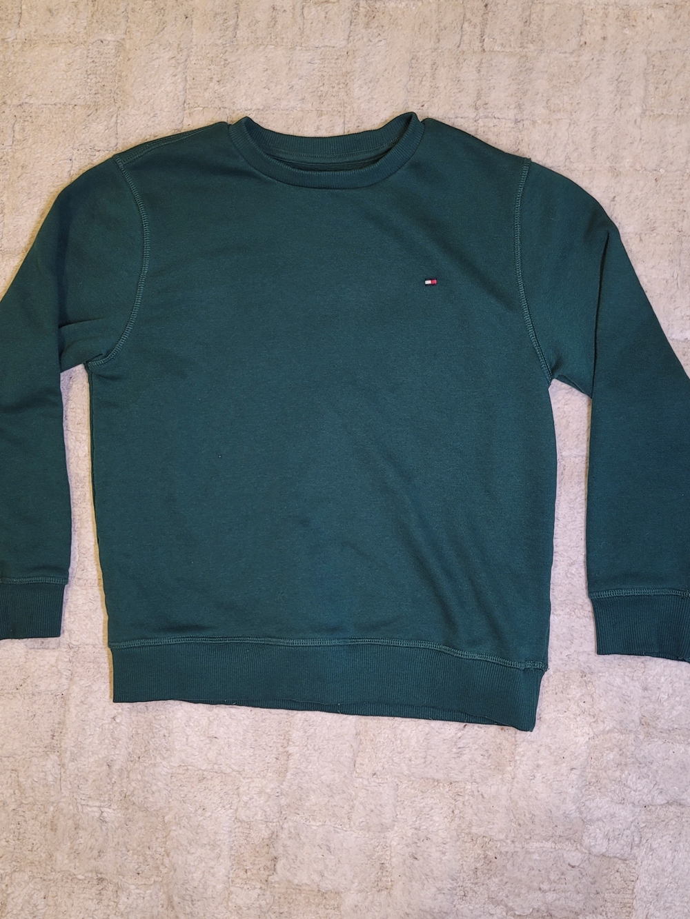 TOMMY HILFIGER Green Crewneck Sweatshirt Preppy Youth Size S (8)